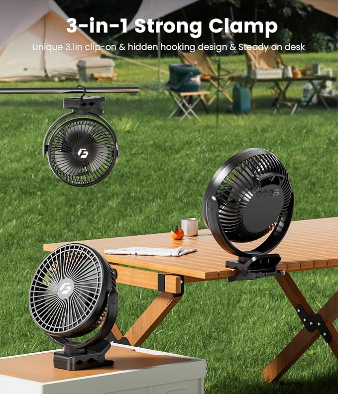 8" Clip on Fan, 20000mAh Rechargeable Fan Battery Portable, Strong Airflow | 3 Speeds, USB Fan Small Desk Fan Personal Quiet Fan for Office, Stroller, Bedroom, Camping, Gifts for Men - Image 3
