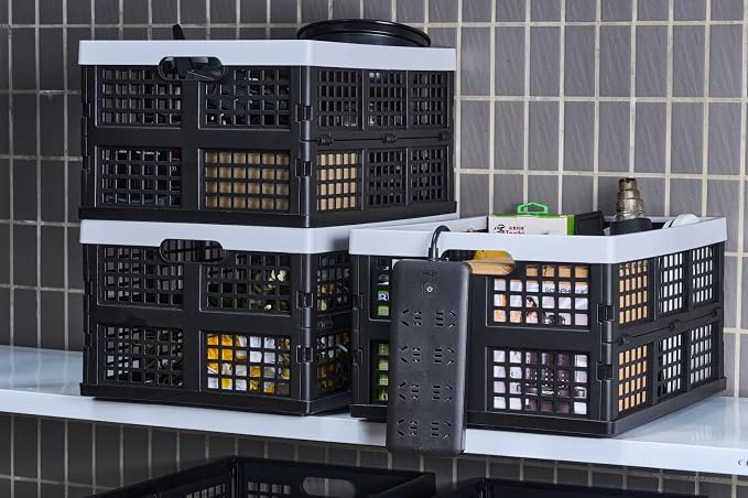 Aebeky 3-Pack Plastic Collapsible Storage Crates-30L,Foldable Plastic Crates for Storage (Black+Gray) - Image 5