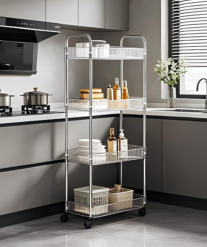 Sooyee Clear 4-Tier Plastic Rolling Utility Cart with Wheels | Multi-Functional Storage Trolley, For Office, Living Room, Kitchen, Movable Storage Organizer - Image 4