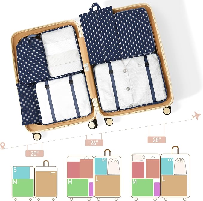 Packing Cubes for Travel - 8 Set Luggage Organizer Bags for Family, Mesh Breathable Packing Cubes for Suitcases Durable Travel Essentials Bags Set (Polka Dots) - Image 3