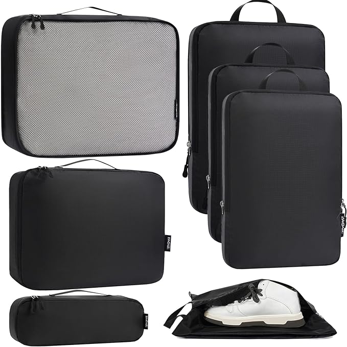Bagail Ultralight Compression Cubes 7 Set - 3 Packing Cubes, 3 Organizers, and 1 Shoe Bag by BAGAIL