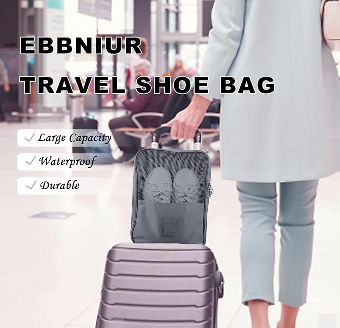 Travel Shoe Bag Waterproof Shoe Organizer Bag Holds 3 Pair of Shoes Shoe Packing Cube for Suitcase Travel and Daily Use Storage Pouch with Handle (Grey) - Image 7