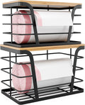 TIDIIABODE 2 Pack Stackable Storage Laundry Kitchen Organizers, Wall Mount Trash Bag Holder with Bamboo Top and Garbage Bag Dispenser No Drill by TrashBagHolder