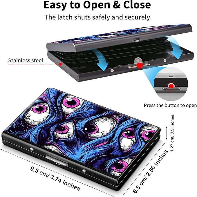 Metal Wallet,Credit Card Holder for Women Men,RFID Blocking Card Holder Mini Slim Aluminum Wallet ID Case Hard Case Business Card Holder Case,Funny Blue Eyes - Image 5