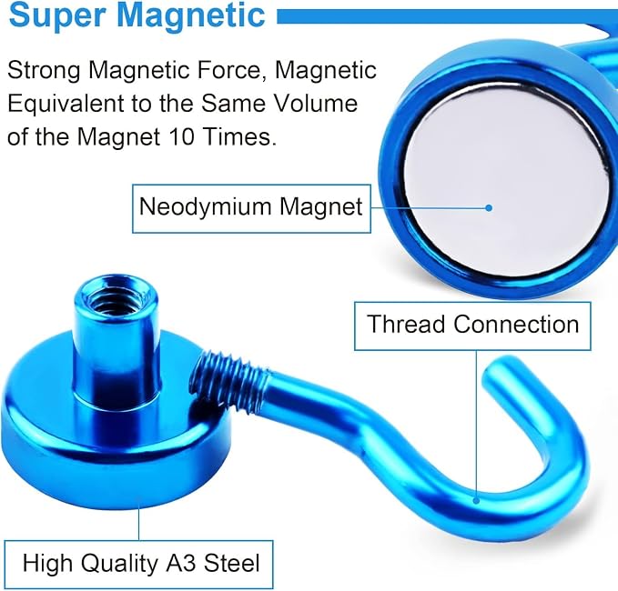 DIYMAG Magnetic Hooks 20pcs 30lbs+ Cruise Essentials 2026 Magnet Hook Blue | Neodymium Heavy Duty Strong Magnets Hanging Ship Cabins Refrigerator Fridge Classroom Beach Vacation Kitchen Grills Home Tool - Image 2