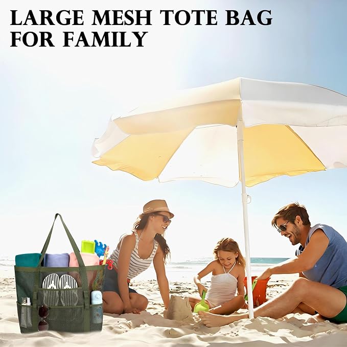 Fammart Mesh Beach Bag for Women, Large Beach Toy Pool Bag with Zipper Pocket, SandProof Cruise Essentials 2026 Family Travel - Image 8