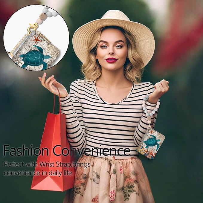 Blusabaca RFID Credit Card Holder Small Women Travel Wallet, Sea Turtle | Removable Keychain, Case with Zipper, Vegan PU Leather, Cash Coin Pocket, Business Accordion Purse, Ladies Female Gift - Image 2