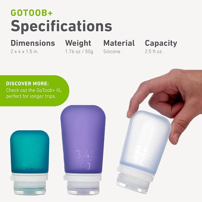 humangear GoToob+ (Medium) | Refillable Silicone Travel Bottle | Locking Lid | Food-Safe Material | Orange, Medium (2.5 fl.oz.; 74ml) | Refillable & Leak-Proof Silicone Travel Size Bottles with Locking Cap for Toiletries, Camping & TSA Carry-On - Image 5