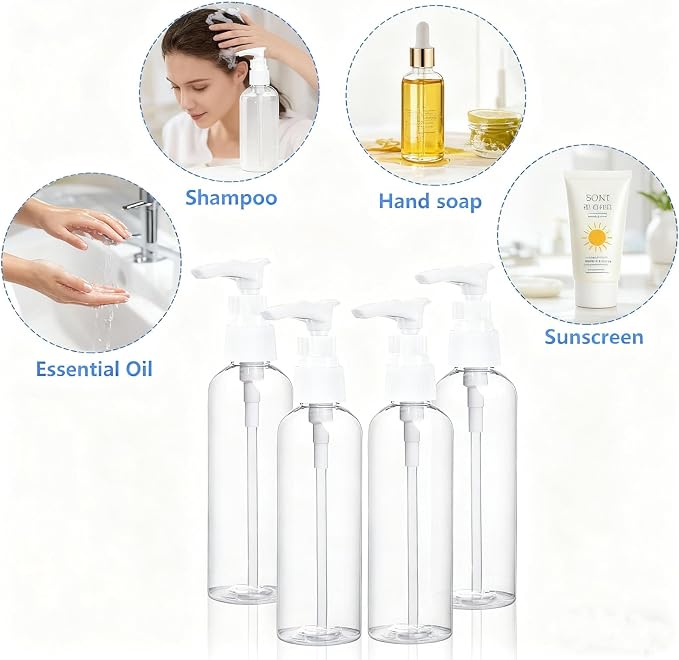 DTDNZKN 4 Pack 3.4 Oz (100ml) TSA Approved Travel Pump Bottles | Refillable Plastic Lotion Dispenser Leakproof Pump Bottle for Toiletries Clear Travel Size Bottles with Labels - Image 5