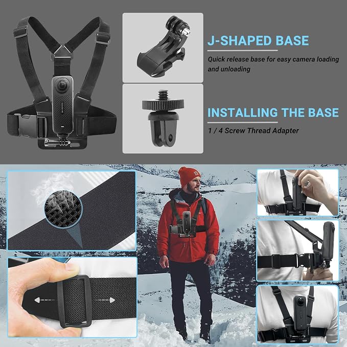 Accessories Set for Insta360 X5 X4 X3 X2 X, Head Strap Mount + Chest Mount Harness + Backpack Clip Holder + 360°Rotating Wrist Strap Compatible for GoPro Hero, DJI OSMO Action Camera and AK ASO - Image 3