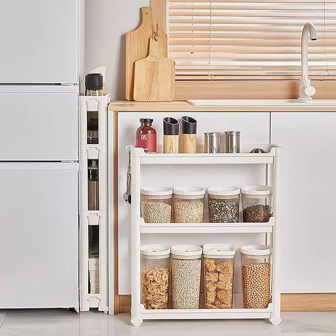 Slim Rolling Storage Cart with Wheels, Narrow Bathroom Cabinet Organizer for Small Spaces,Thin Shelf Unit,Kitchen,White (3 Tier) - Image 4