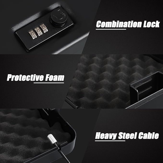 Portable Handgun Pistol Gun Safe Lock Box for Car, Travel & Home | Secures handgun storage, combination-lock access, steel build, 11.4” x 7.3“ x 2.6”, for car, home, travel, gun owners - Image 4