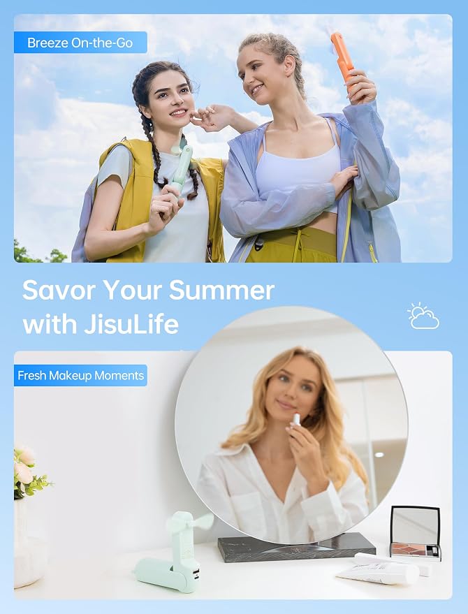 JISULIFE 3 IN 1 Portable Fan with Power Bank & Flashlight Featured | 19H Max Cooling, USB Rechargeable, Pocket-Sized Handheld Fan for Travel, Cruise, Concerts, Makeup, Summer Gifts for Women - Image 6