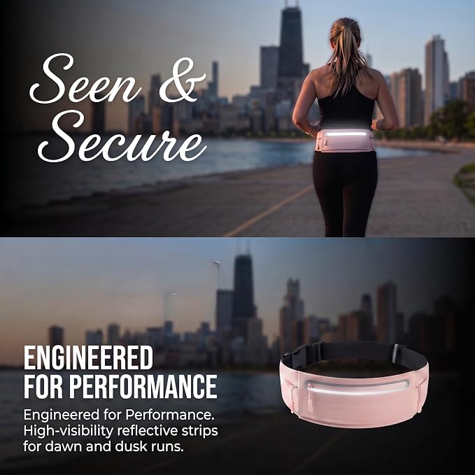 Running Belt for Women Men, Slim No-Bounce Waist Pack, Water Resistant Reflective Phone Holder Fits Phones up to 7.5 inch, Adjustable Fanny Pack for Running Jogging Hiking (Pink) - Image 5