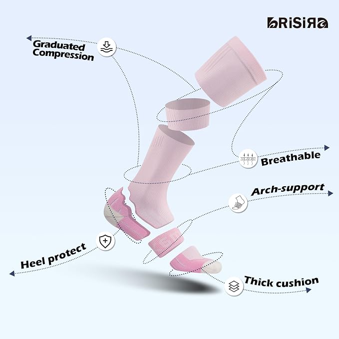 BRISIRA Coolmax Cooling Compression Socks for Women 2 Pairs Knee High 15-20 mmHg Arch Support for Nurse Pregnancy Flying | 2 Pair, Arch Support, Anti Blister, Breathable, Moisture Wicking, Cushioned, Flying, Nurses, Pregnancy, Travel - Image 4