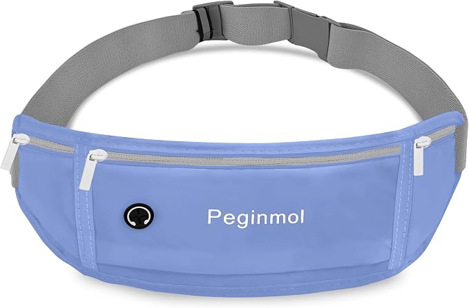 Slim Running Belt Fanny Pack, Waist Pack Bag for Women Men, Running Pouch for Phone Waterproof Reflective with 3 Pouches, Running Phone Holder for Sports, Traveling (Blue) by Peginmol