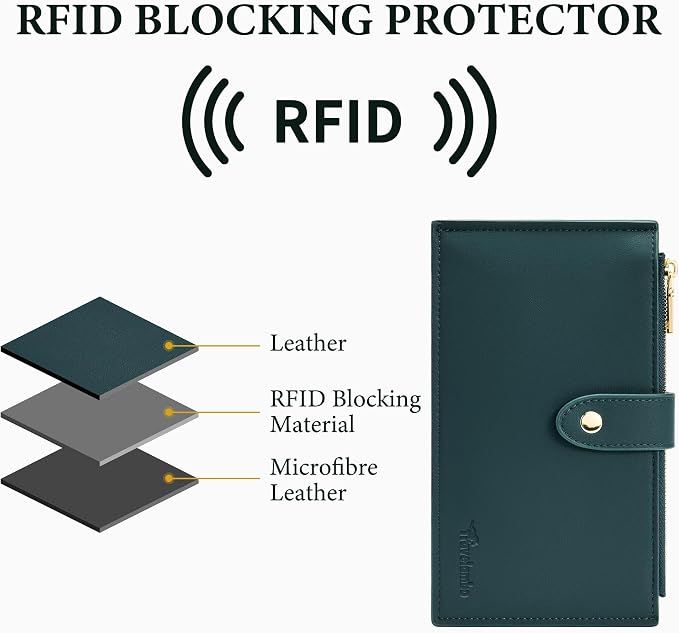 Travelambo Womens Leather Bifold Wallet, Slim RFID Blocking Card Holder | Large Capacity, 16 Card Slots & ID Window, 2 Zipper Pockets, Dual Snap Closure, Slim Lightweight, RFID Privacy Protection - Image 5