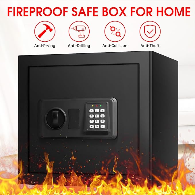 1.8 Cub Small Fire Safe for Home Use, Digital Security Safes Fireproof Waterproof with Combination Lcok and Removable Shelf, Anti-theft Fireproof Safe Box for Document Money Valuables - Image 2