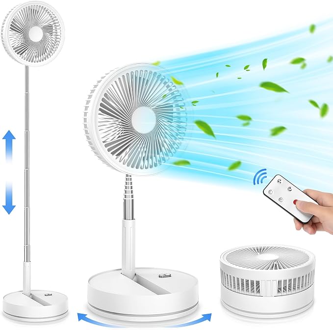 Portable Foldable Rechargeable Oscillating Fan - 8.6" 8000mah Remote Fan | Battery Operated USB C Small Fan Quiet Table Desk Fan Folding Standing Pedestal Fan for Bedroom Rome Office Camping Travel by LIPETY