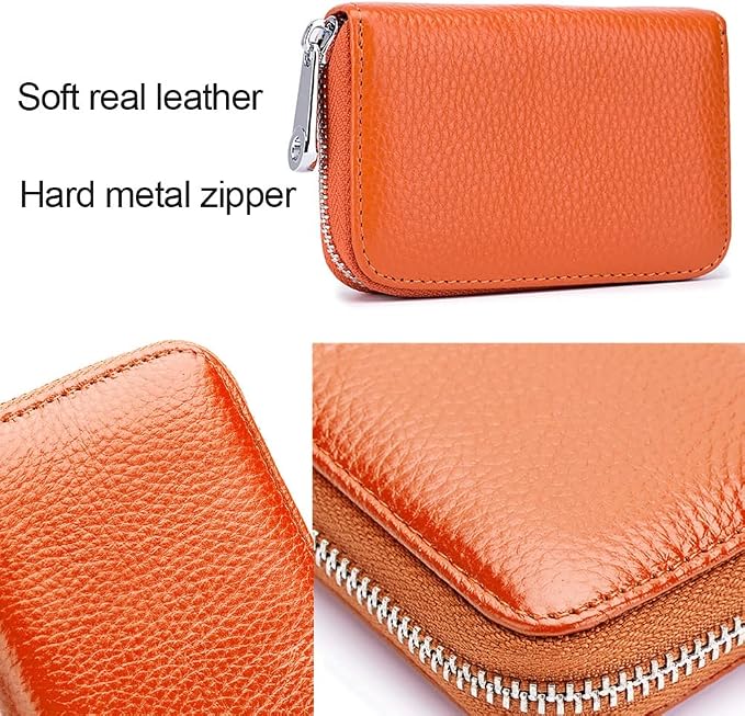 RFID Credit Card Holder Genuine Leather Credit Card Wallet with Zipper | RFID - Image 5
