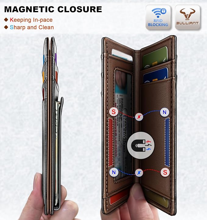 BULLIANT Magnetic Slim Leather Pocket Wallet Money Clip For Men 12Cards | RFID Blocking | Easy Access | Gift Boxed - Image 3