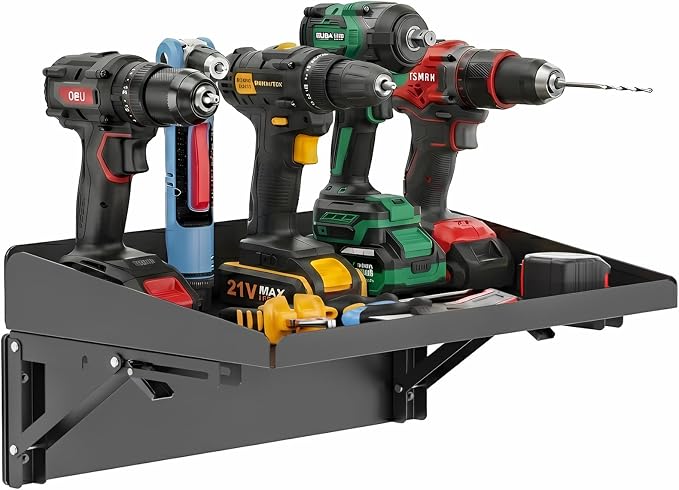 ULIBERMAGNET Magnetic Folding Shelf, 40LBS Heavy Duty Magnetic Mounted Rack for Garage, Workshop, RV,Power Tools,Toolbox,1Set Storage Shelves with Lip for Workshop Kitchen Office by ULIBERMAGNET