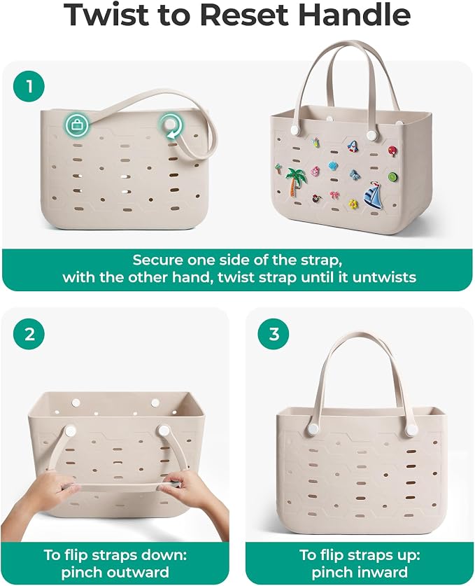 BAGSMART Beach Bag for Women, Water-resistant Rubber Tote Bag, Sandproof Vacation Essentials for Summer Swim Cruise Pool - Image 6