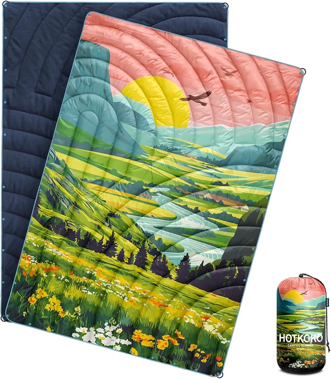 Camping Blanket,Puffy Blanket Lightweight Packable Camping Blanket Outdoor Blanket for Camping,Traveling, Stadium, Hiking, Picnics by hotkoko
