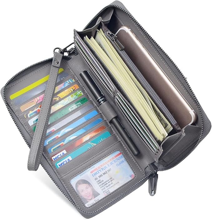 Bveyzi Women RFID Blocking Wallet Leather Zip Around Phone Clutch Large Capacity Ladies Travel Purse Wristlet - Image 2