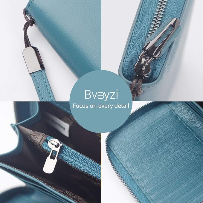 Bveyzi Women RFID Blocking Wallet Leather Zip Around Phone Clutch Large Capacity Ladies Travel Purse Wristlet - Image 7