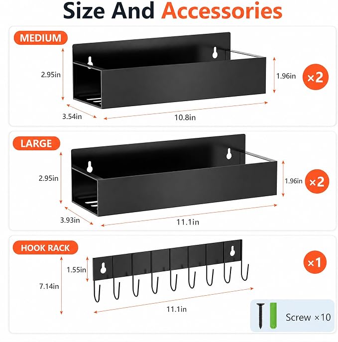 SMRCAD Metal Magnetic Spice Rack 4 Pack with Hook – Heavy-Duty | Iron construction, dust-resistant, fits condiment bottles, includes screws for optional wall mount - Image 2