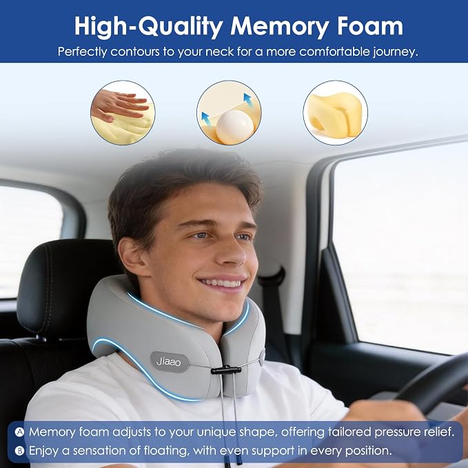 Travel Pillow Memory Foam Neck Support, Advanced Memory Foam Neck Pillow for Airplanes, Cars & Trains - Image 3