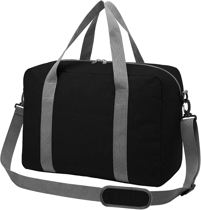 30L Foldable Underseat Travel Duffel Bag 17.3"x13.8"x7.9" – Lightweight Carry on Luggage for Women and Men, Waterproof Overnight Bag, Gym Sport Holdall, Hospital Tote with Trolley Sleeve, Black by WAAYAA