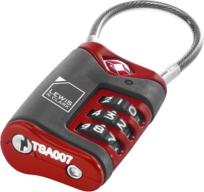 Lewis N. Clark TSA-Approved Combination Luggage Lock with Steel Cable (2-Pack), Red, One Size - Image 2