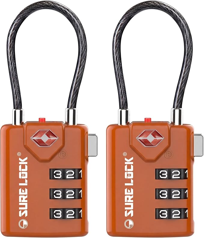 SURE LOCK TSA Approved Luggage Locks with Open Alert Indicator, 3 Digit Combination Cable Travel Lock for Suitcase, Backpack, Gym Locker, Toolbox & Travel Bag by Hopeyoucanstaysafe