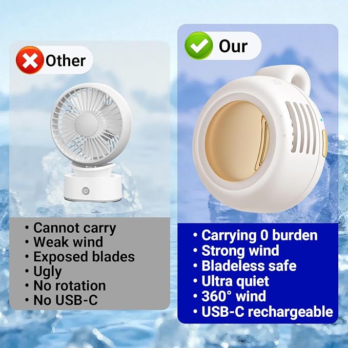 jintion Handheld Fan Portable Neck Waist Personal Mini Clip on Hand Fans Rechargeable Wearable for Shirt Belt That Deliver Refreshing Cool Breeze Under Held Cooling Wind Small 360° Rotatable - Image 6