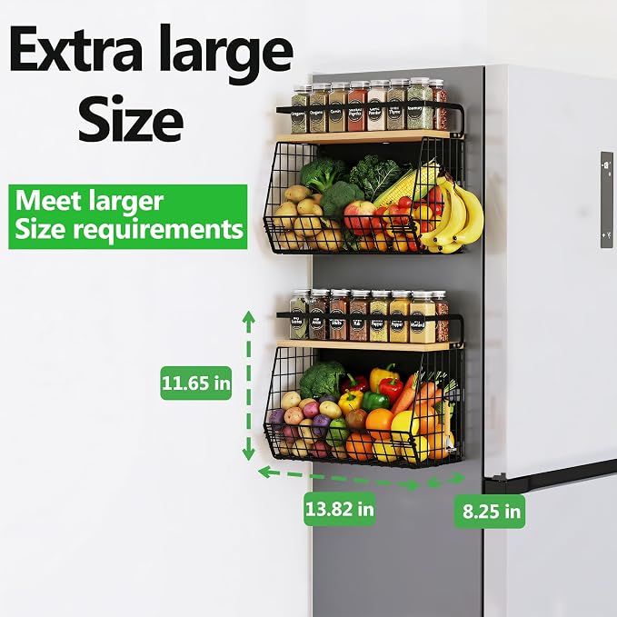 Magnetic Shelf for Fridge with Wood Lid, Fruit Potato & Onion Storage Bins, Magnetic Spice Rack for Refrigerator Pantry Organizer & Storage, Large Container for Refrigerator, Kitchen Counter & Laundry - Image 3
