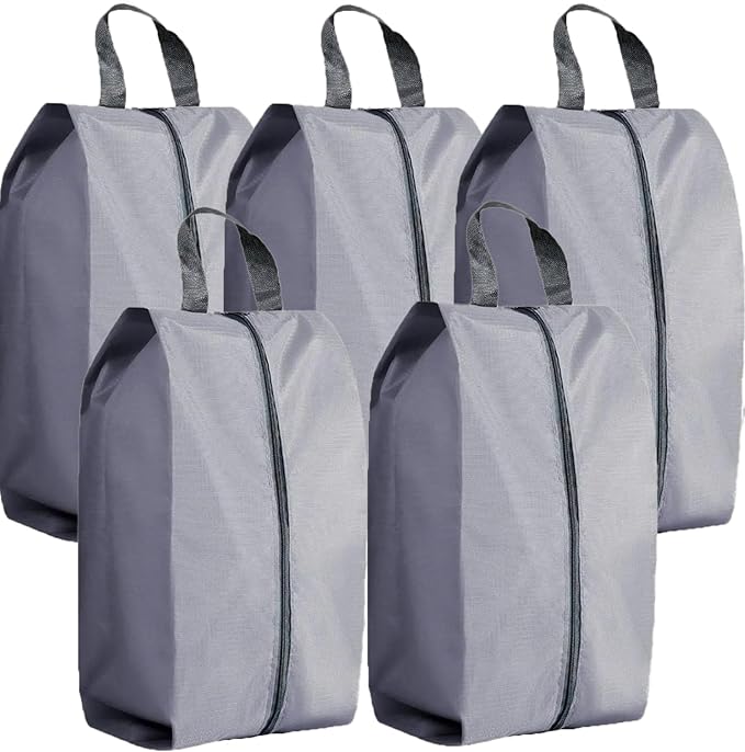 5Pcs XL Travel Shoe Bags Portable Travel Gifts Shoe Organizer with Zipper Closure, Waterproof Nylon Shoe Storage Organizer with Handle Travel Bags For Men and Women, Grey by ASANMEYO
