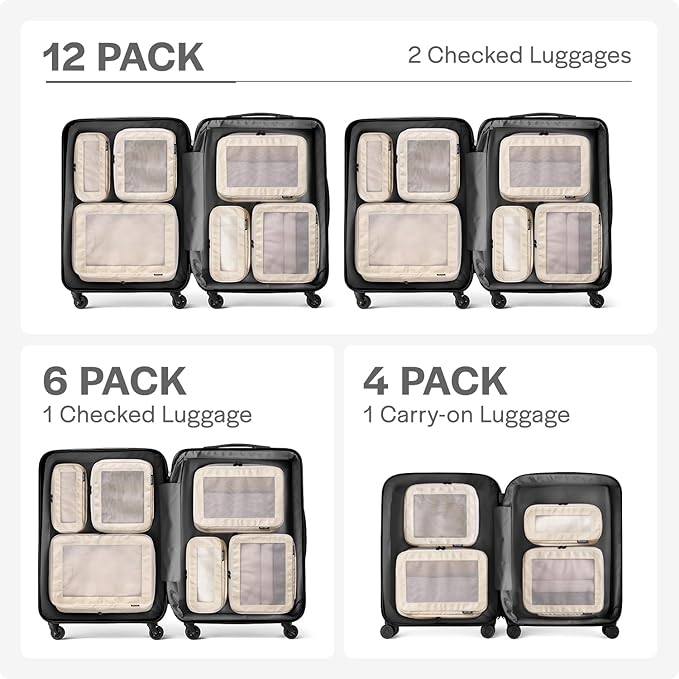 Compression Packing Cubes for Travel - Luggage Organizer Bags - Double Zipper Packing Cubes for Suitcases (12-Pack, Beige) - Image 4