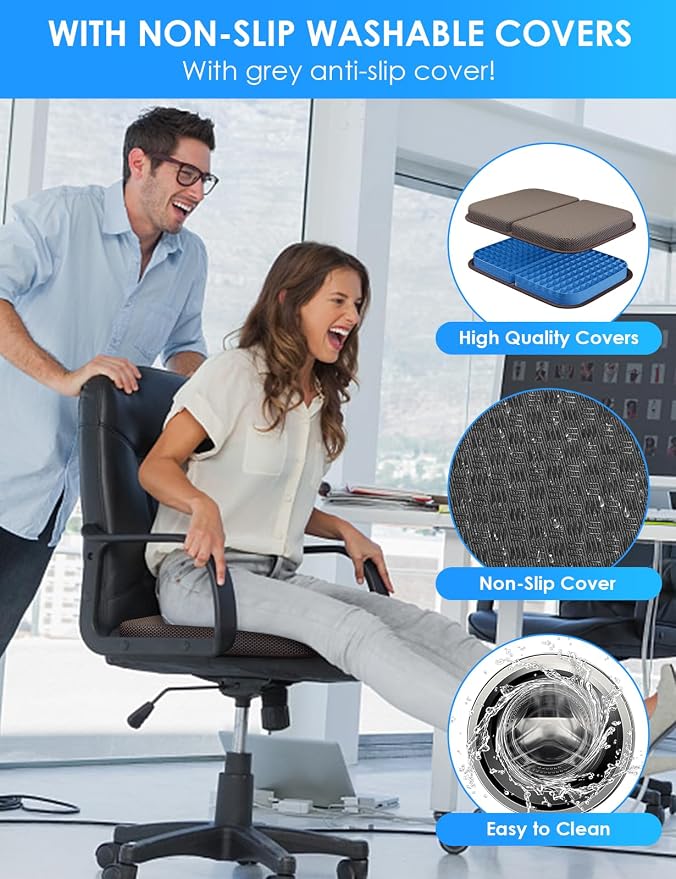 WISIMMALL Gel Seat Cushion Portable Massage Travel Cushions, 14.5" x 10.5" Thick Foldable Seat Cushion for Car Office Chair Wheelchair Hip, Coccyx, Sciatica, Pressure Sores Tailbone Pain Relief - Image 8