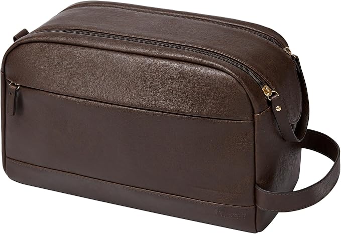 Large PU Leather Toiletry Bag for Men - Water Resistant Travel Bag for Toiletries, Bathroom Essentials, Accessories - Dark Brown by Celvetch