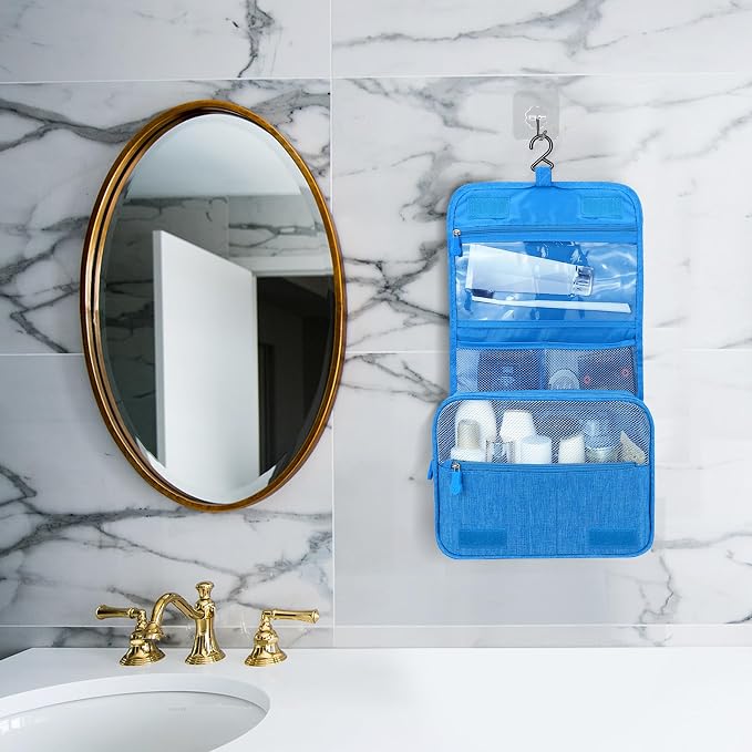 Lcsmaokin Large Capacity Toiletry Bag Travel Bag with Hanging Hook for Men and Women Waterproof Travel Cosmetic Bag Bathroom Storage Bag for Brushes Set, Full-Sized Shampoo, Toiletries, (Sky Blue) - Image 6