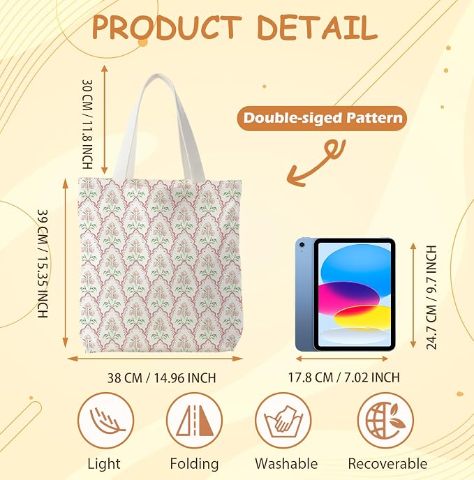 Grandmillennial Blue Floral Tote Bag for Women,Blue Floral Reusable Shopping Grocery Bags - Image 6