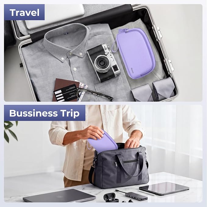 Skycase Travel Cable Organizer - Lightweight Water Resistant Dual-Layer Tech Pouch with Wrist Strap 9 Compartments Electronic Organizer Travel Case for Charger Cord Hard Drive,Small,Purple - Image 8