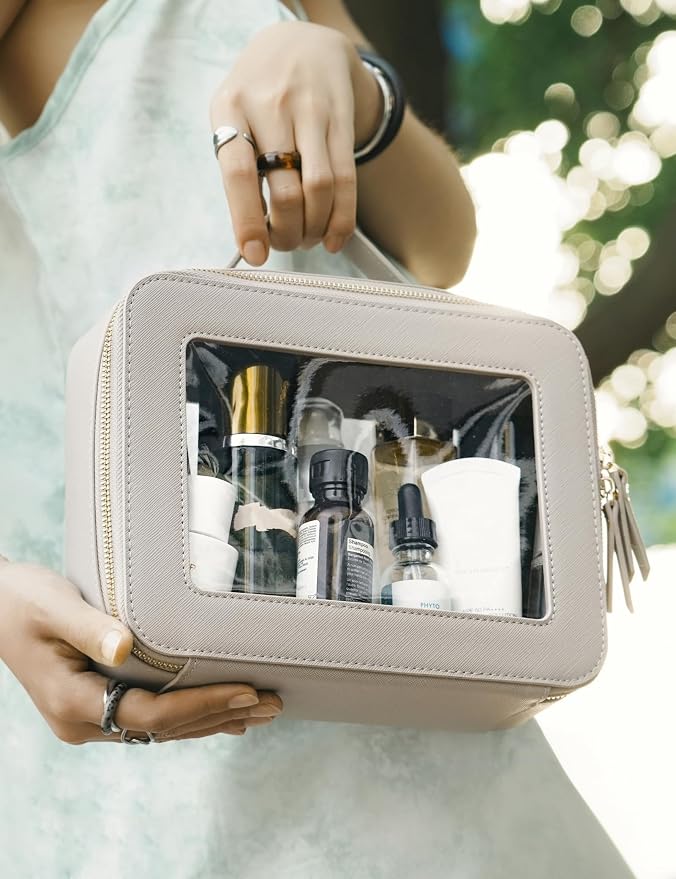Clear Makeup Bag Travel Cosmetic Case Clear Toiletry Bag with Zipper Make Up Organizer Traveling Mahjong Tile Bag Stone Large - Image 6
