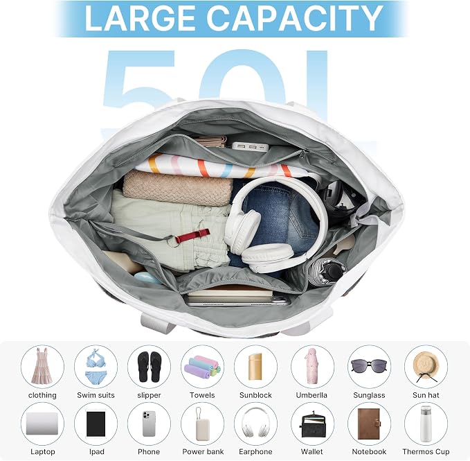 G4Free Beach Bag, Waterproof Beach Tote Pool Bags for Women | Compatible with Cup, Large Capacity Sandproof Foldable for Weekender Travel Swim - Image 5