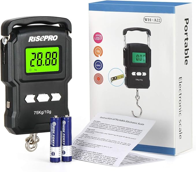 RISEPRO® 75Kg / 165Lb Digital Fish Scale with 39 Inch Ruler Electronic Luggage Balance Fishing Postal Hanging Hook Scale WHA08 - Image 7