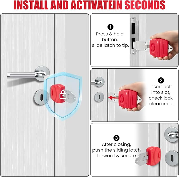 Portable Door Lock for Travel & Home - Hotel Door Locks for Travelers Security, Durable Travel Safety Device for Apartment Airbnb College, Home Security, Travel Essentials, Easy to Use - Image 5