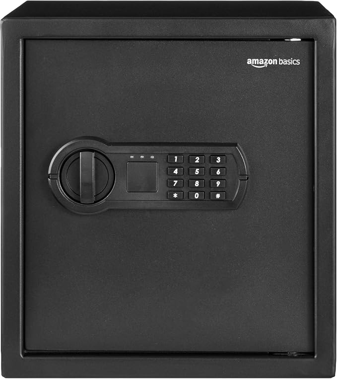 Amazon Basics Steel Home Security Electronic Safe with Digital Keypad, Programmable Lock for Important Documents, Jewelry, Valuables, 1.2 Cubic Feet, Black, 13"W x 13"D x 14.2"H - Image 2
