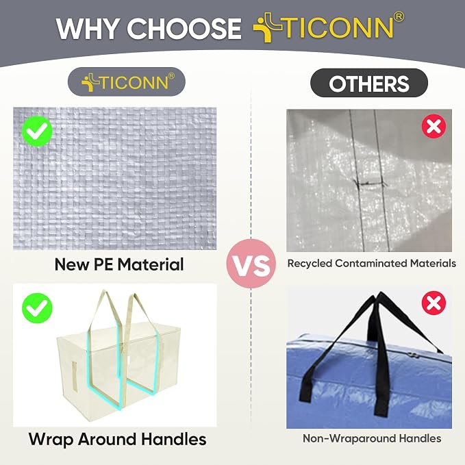 TICONN 2 Pack Extra Large Moving Bags Heavy Duty with Zippers & Carrying Handles, Durable Storage Bags Moving Boxes for Closet Organizers and Storage (2 Pack, Cream) - Image 4